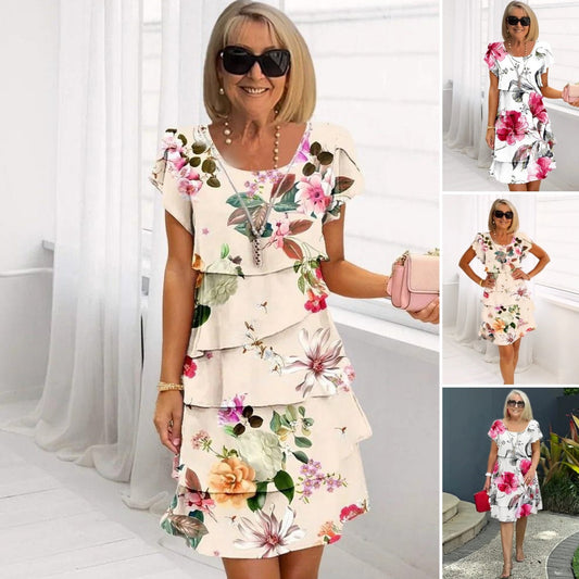 49% RABATT🌸 Kaskadenkleid mit mehrblütigem Blumenmuster💖