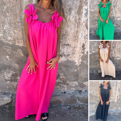 Damen elegantes Maxikleid mit Trägern und Blumendruck