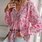 🌷🍃Damenmode bedrucktes Langarmshirt mit V-Ausschnitt