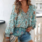 🌷🍃Damenmode bedrucktes Langarmshirt mit V-Ausschnitt