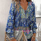 🌷🍃Damenmode bedrucktes Langarmshirt mit V-Ausschnitt