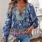 🌷🍃Damenmode bedrucktes Langarmshirt mit V-Ausschnitt