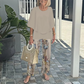 💃✨Damen-Zweiteiler: Bedruckte Hose & Oberteil mit Rundhalsausschnitt