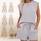 2-teiliges Set mit Oberteil mit Flügelärmeln und Rundhalsausschnitt und Shorts mit Kordelzug für Damen