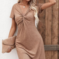✨ Neuheiten – V-Ausschnitt-Kurzarmkleid mit Drehdetail – bequem und atmungsaktiv 🌿