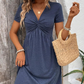 ✨ Neuheiten – V-Ausschnitt-Kurzarmkleid mit Drehdetail – bequem und atmungsaktiv 🌿