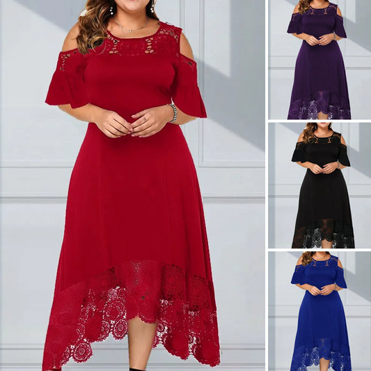 ✨Sommerschlussverkauf – 50 % Rabatt✨💃Elegantes Damenkleid mit freien Schultern und Spitzenbesatz am Saum