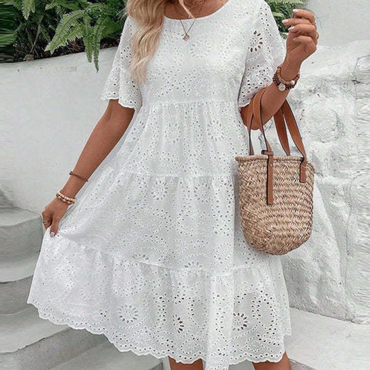 🌸Damenkleid mit Rundhalsausschnitt und Blumenmuster