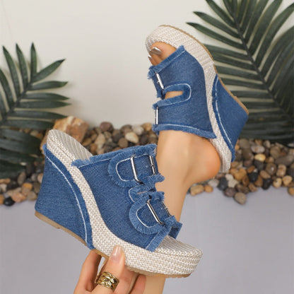 Lässige Denim-Plateau-Sandalen für Damen