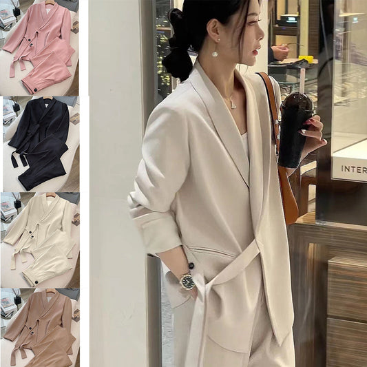 2-teiliges Business-Set für Damen: Blazer mit Schleife vorne und Hose mit weitem Bein