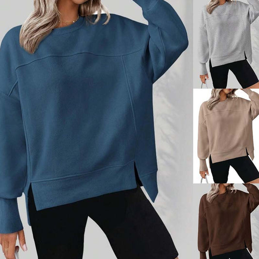 💖Vielseitiges Damen-Sweatshirt mit Rundhalsausschnitt: Lockere Passform und Seitenschlitze