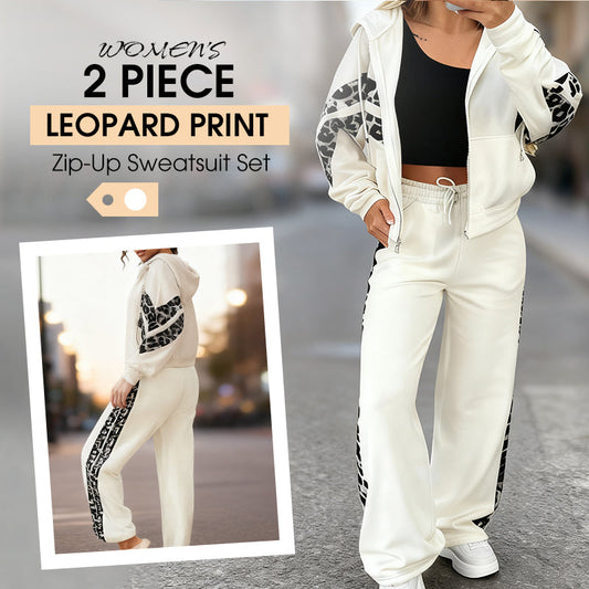 2-teiliges Sweatshirt-Set für Damen mit Leopardenmuster und Reißverschluss