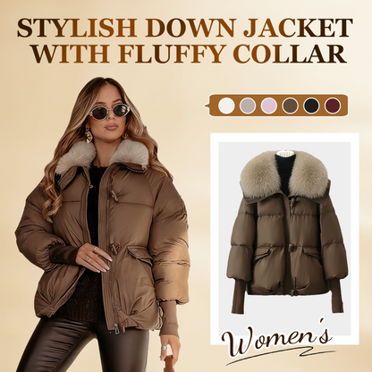 💖 💖Zeitlich begrenztes Angebot – 50 % Rabatt💥💥Damen Modischer Kurzer Daunenjacke Mit Flauschigem Kragen