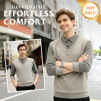 Herren Freizeit-Set aus 2-teiligem Strickpullover und Hemd