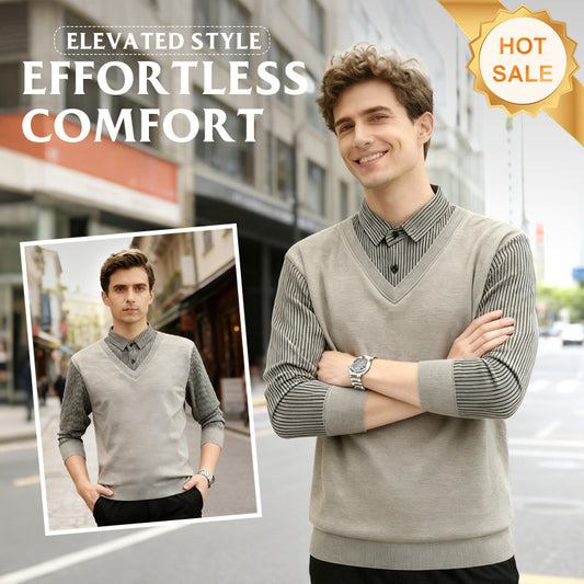 Herren Freizeit-Set aus 2-teiligem Strickpullover und Hemd