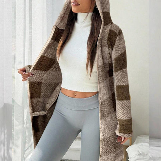 🍂🧥Karierte Kapuzenjacke für Damen mit Reißverschluss✈Versandkostenfrei