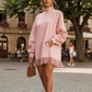 Casual Turtleneck Pocket Dress with Tassel Hem