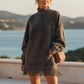 Casual Turtleneck Pocket Dress with Tassel Hem