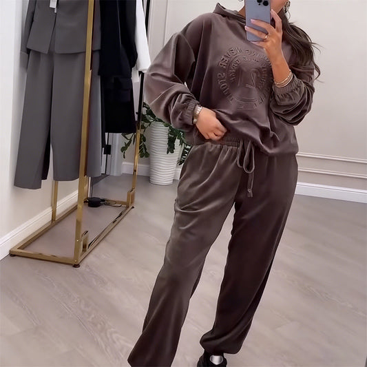 Modisches Freizeit-Set für Damen bestehend aus Kapuzenoberteil und Hose (2-teilig)