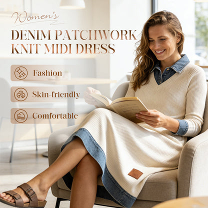 ✨Damen-Midi-Kleid aus Denim-Patchwork-Strick