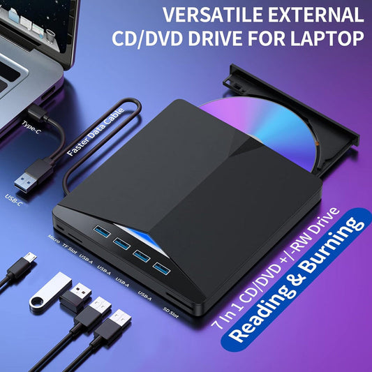 Externes CD/DVD-Laufwerksgehäuse mit USB 3.0 &amp; RGB-Beleuchtung – Multifunktional &amp; Kabellos ordentlich! 💻✨
