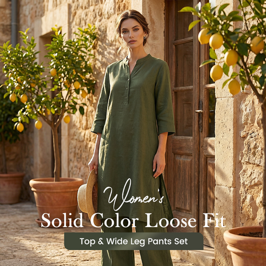 Set aus einfarbigem, locker sitzendem Oberteil und weit geschnittener Hose