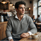 Herren Waffelstrick-Pullover mit Viertelreißverschluss