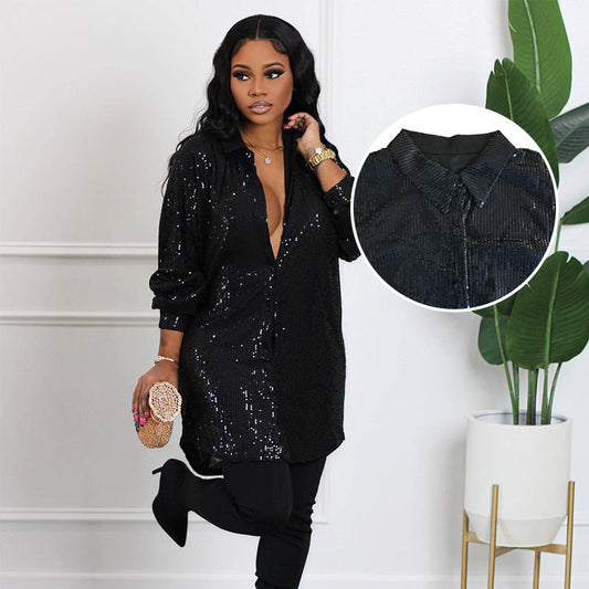 Damen-Glitzerpailletten-Midikleid