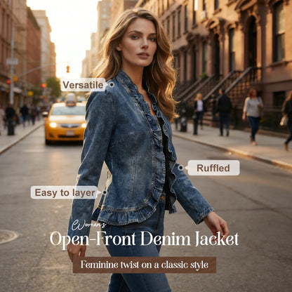 Damen-Denimjacke mit Fransenbesatz, offen vorne