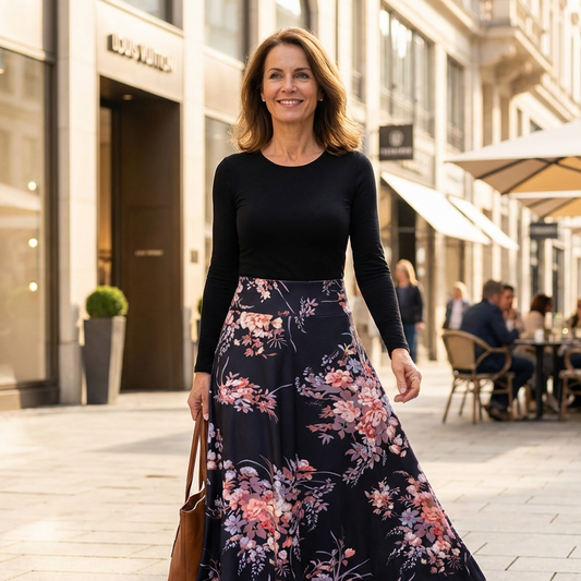 👗 Elegantes Damen-Kleid – Blumenmuster, Faltenbund & A-Linie – Für jeden Anlass