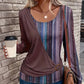 Langärmliges gestreiftes Patchwork-T-Shirt