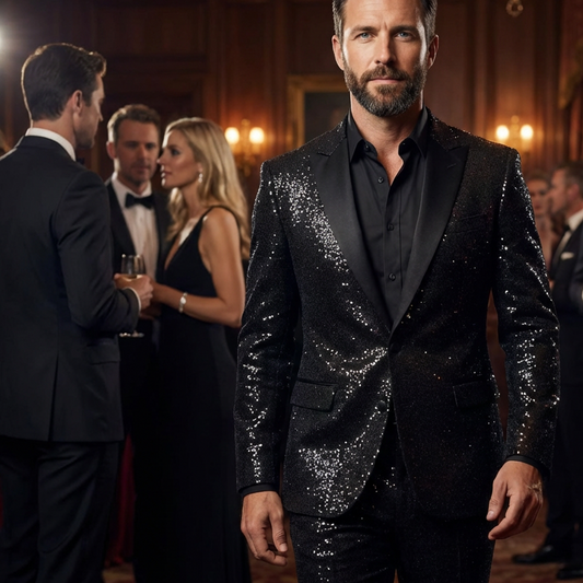 💎 50% RABATT! 💎 Herren Smoking-Anzug in Schwarz mit Glitzer – Funkelnder Sternenhimmel-Stoff, Slim-Fit & Schalkragen für Galas 🌌🎩