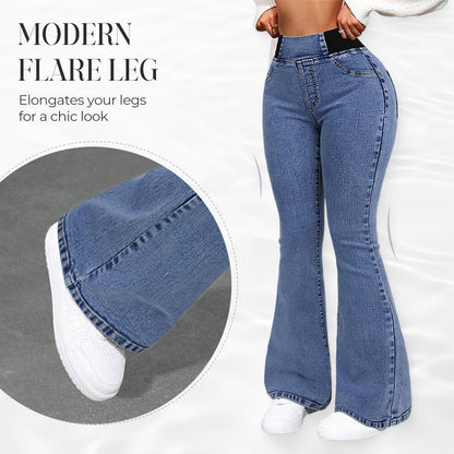 Damen High-Waist Schlagjeans aus Stretch-Denim