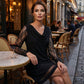 Elegantes A-Linien-Kleid mit Wasserfallausschnitt und Spitzenärmeln