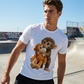 Unisex-T-Shirt mit Grafikdruck „Affe beim Kuscheln