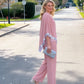 Elegant Sequin Trim Poncho Top & Wide-Leg Pants Set