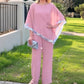 Elegant Sequin Trim Poncho Top & Wide-Leg Pants Set