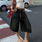 Damen-Jeans-Culotte mit mehreren Knöpfen und weitem Bein