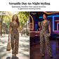 Jumpsuit mit V-Ausschnitt, Leopardenmuster und weitem Bein