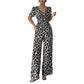 Jumpsuit mit V-Ausschnitt, Leopardenmuster und weitem Bein