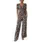 Jumpsuit mit V-Ausschnitt, Leopardenmuster und weitem Bein