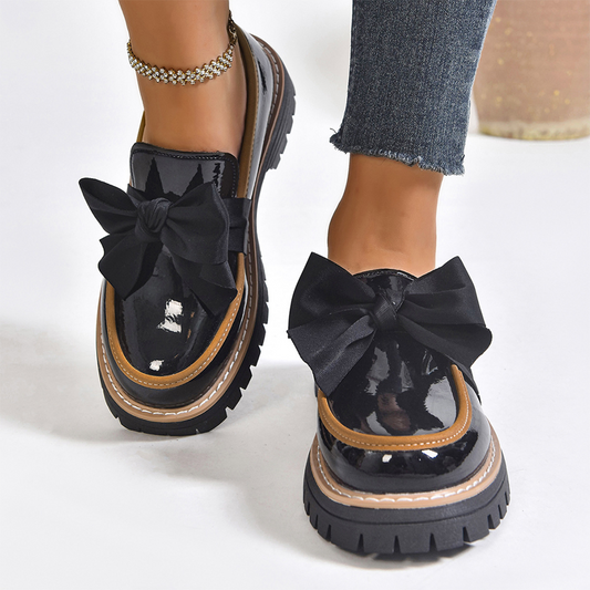 Elegante Damen-Loafer mit Schleife und breitem Absatz