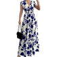 Maxikleid mit Blumenmuster, V-Ausschnitt und geraffter Taille