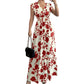 Maxikleid mit Blumenmuster, V-Ausschnitt und geraffter Taille