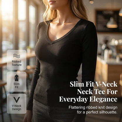 👕 LIMITED-TIME 50% RABATT! ✨ Slim-Fit T-Shirt für Damen – V-Ausschnitt, Gerippt, Basic ✨