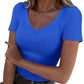 👕 LIMITED-TIME 50% RABATT! ✨ Slim-Fit T-Shirt für Damen – V-Ausschnitt, Gerippt, Basic ✨