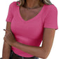 👕 LIMITED-TIME 50% RABATT! ✨ Slim-Fit T-Shirt für Damen – V-Ausschnitt, Gerippt, Basic ✨