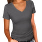 👕 LIMITED-TIME 50% RABATT! ✨ Slim-Fit T-Shirt für Damen – V-Ausschnitt, Gerippt, Basic ✨