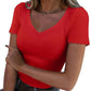 👕 LIMITED-TIME 50% RABATT! ✨ Slim-Fit T-Shirt für Damen – V-Ausschnitt, Gerippt, Basic ✨