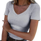 👕 LIMITED-TIME 50% RABATT! ✨ Slim-Fit T-Shirt für Damen – V-Ausschnitt, Gerippt, Basic ✨